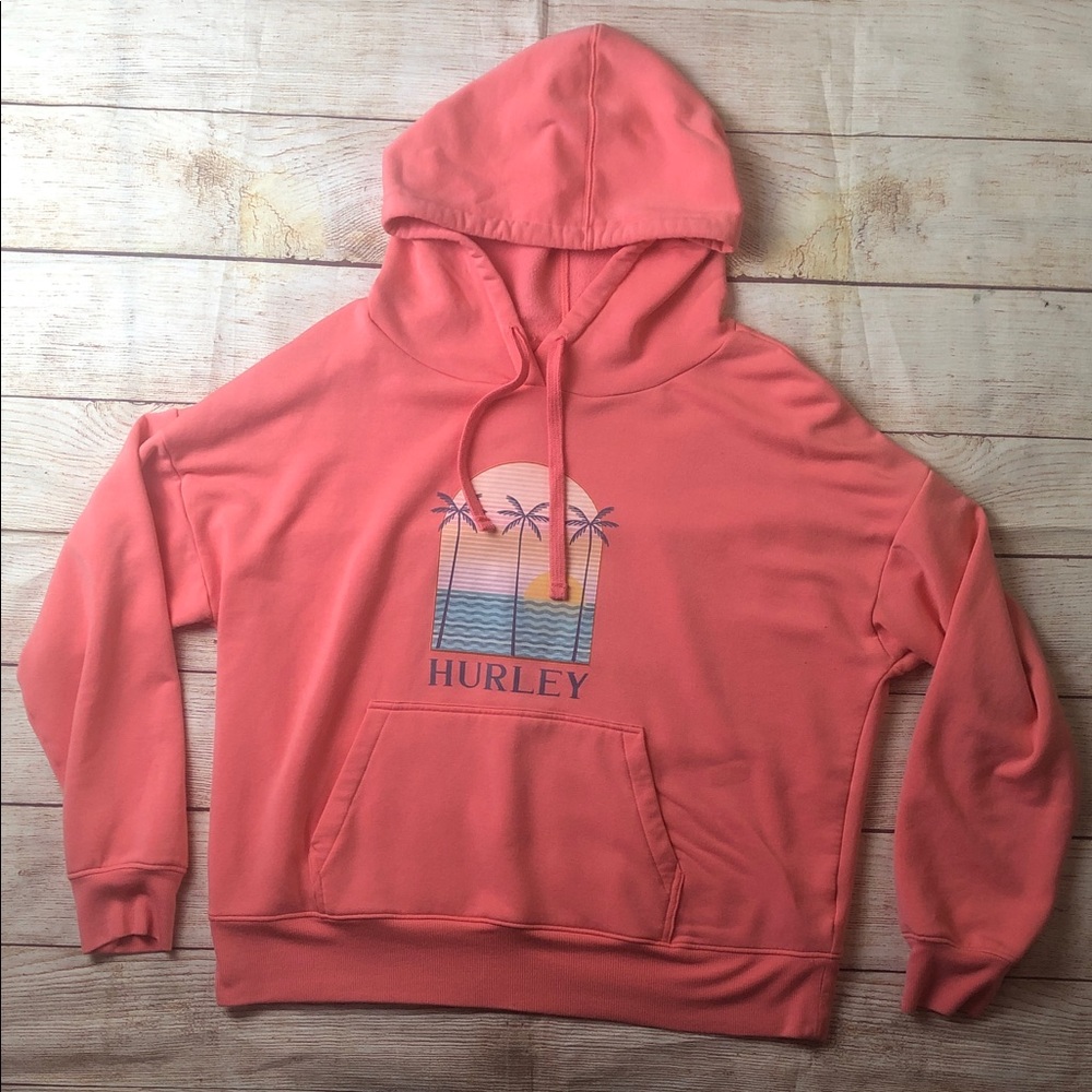 Hurley Sunset Coral Hoodie with Palm Design